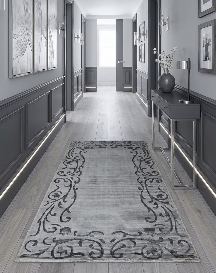3x5 Hand Woven Silver and Gray Modern Floral Art Silk Rug