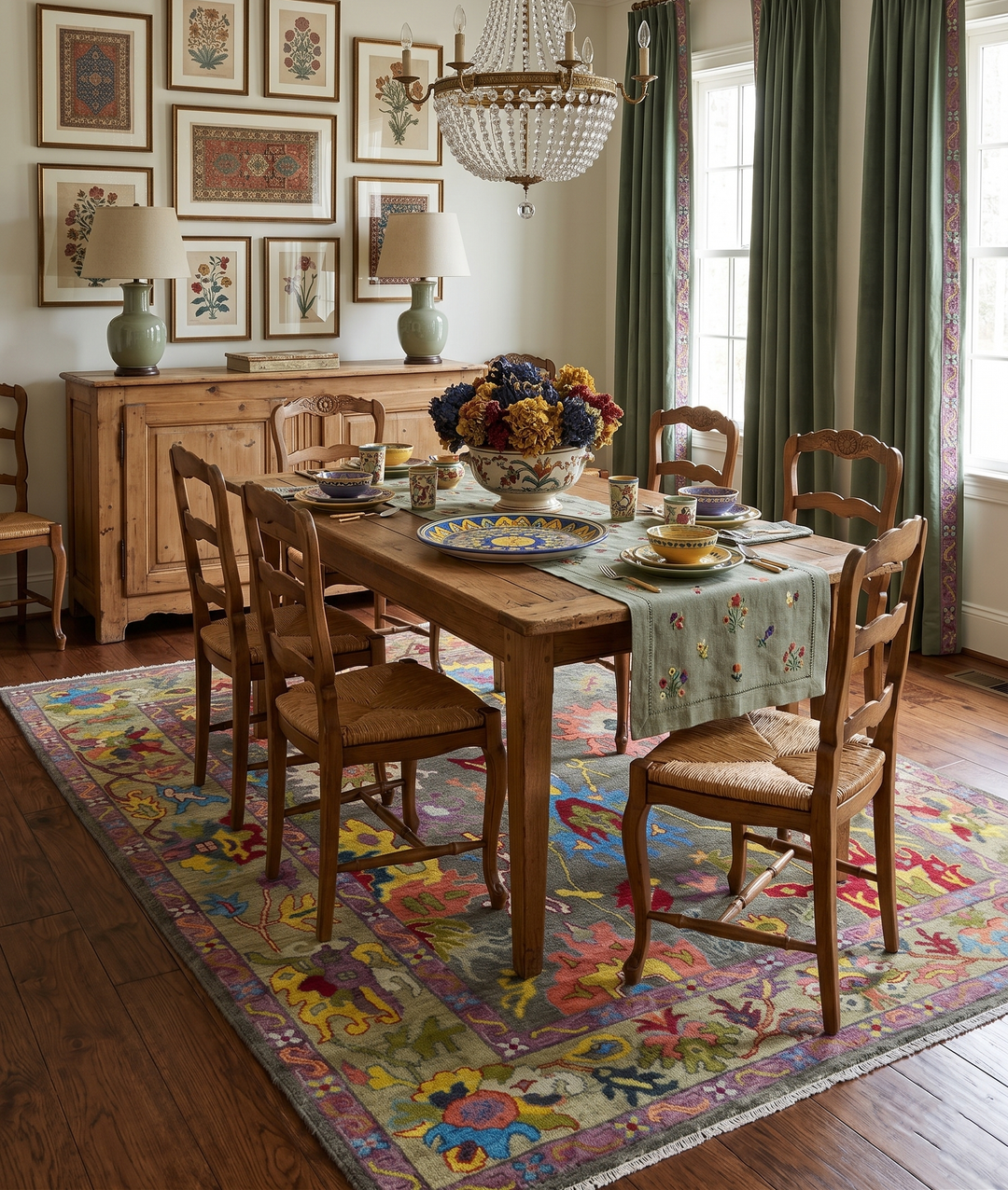 Gray and Olive Wool Colorful Hand knotted Traditional Oushak Multi Size wool Area Rug