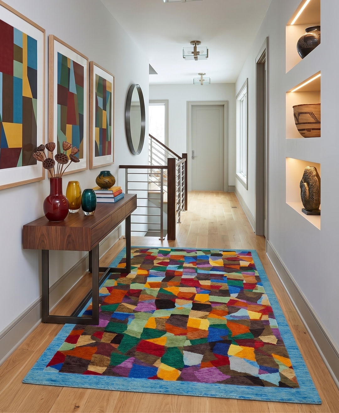 5x7 Multicolor Modern Abstract Wool Hand Woven Southwestern Rug