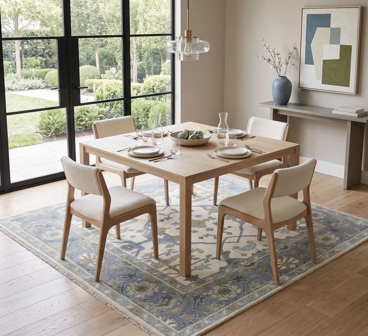 Hand Knotted Oriental Oushak Ivory, Charcoal and Beige Wool Area Rug