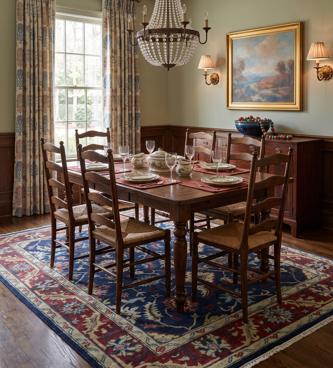 Hand Knotted Blue and Maroon Traditional Oriental Oushak Custom Made Wool Area Rug