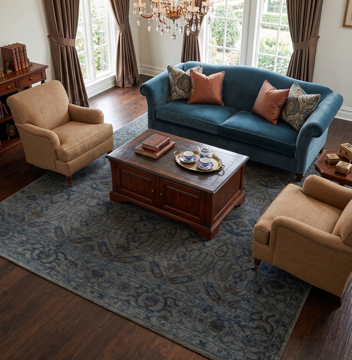 Antique look Gray, Taupe and Gray 8x10 Traditional Design wool Rug