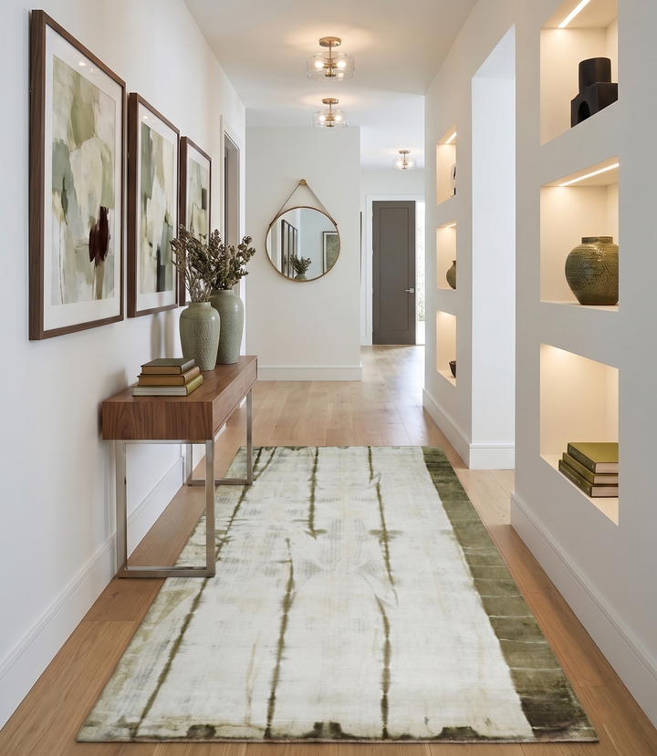 Olive and ivory 6x9 Modern Abstract Hand Woven Art Silk Rug