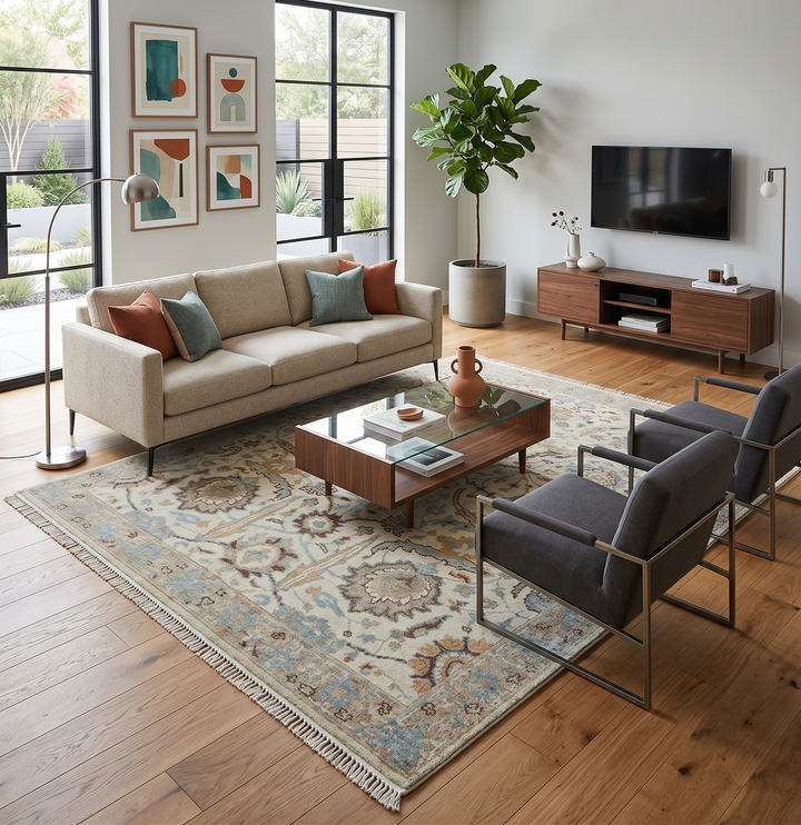 Custom Made Ivory And Camel Traditional Hand Knotted Wool Rug