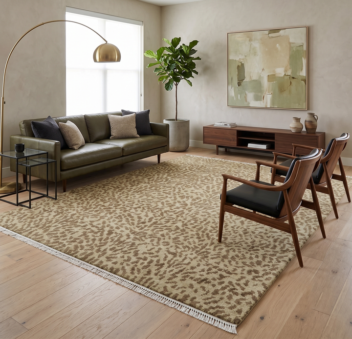 Custom Made Hand Knotted Brown Contemporary Animal Wool Area Rug