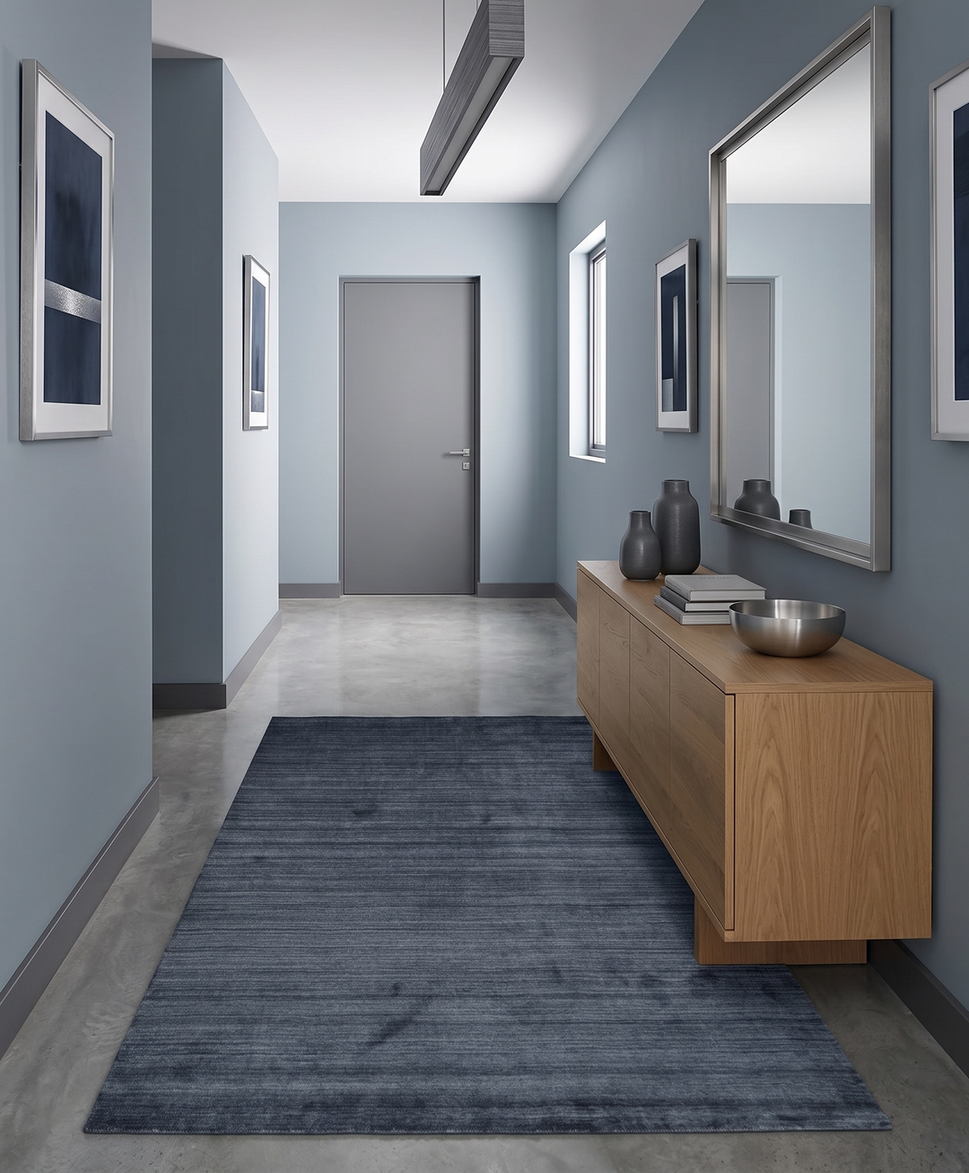 Modern Solid Blue 5x7 Blended Bamboo Silk Hand Woven Area Rug