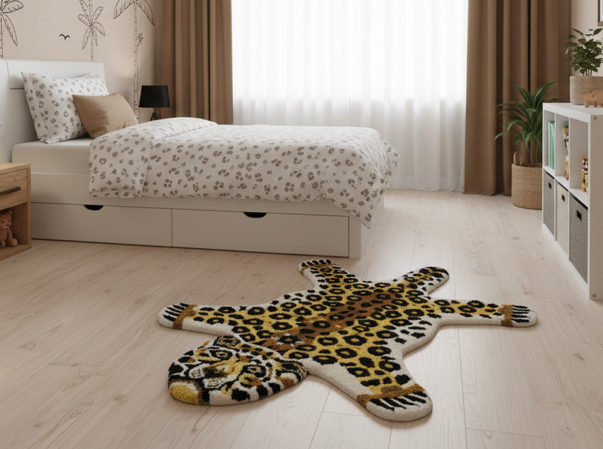 Hand Tufted 2x3 Gold Animal Leopard Wool Area Rug