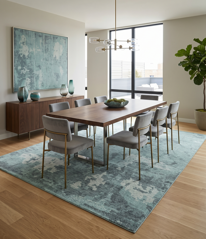 Custom Made Modern Abstract Design Blue And Gray Hand Knotted Wool Area Rug