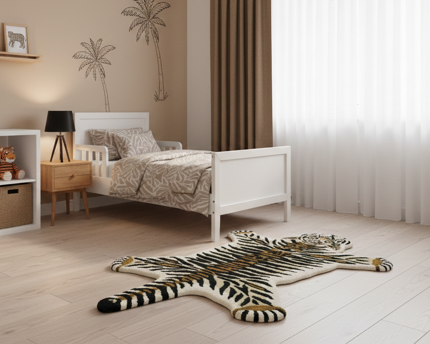 Hand Tufted Animal Tiger Black 3x5 Wool Area Rug