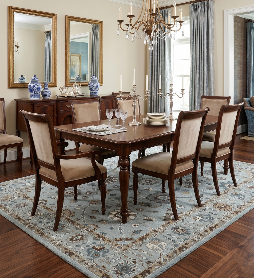 Blue and Brown Traditional Oriental Oushak Hand Tufted Custom Made wool Area Rug