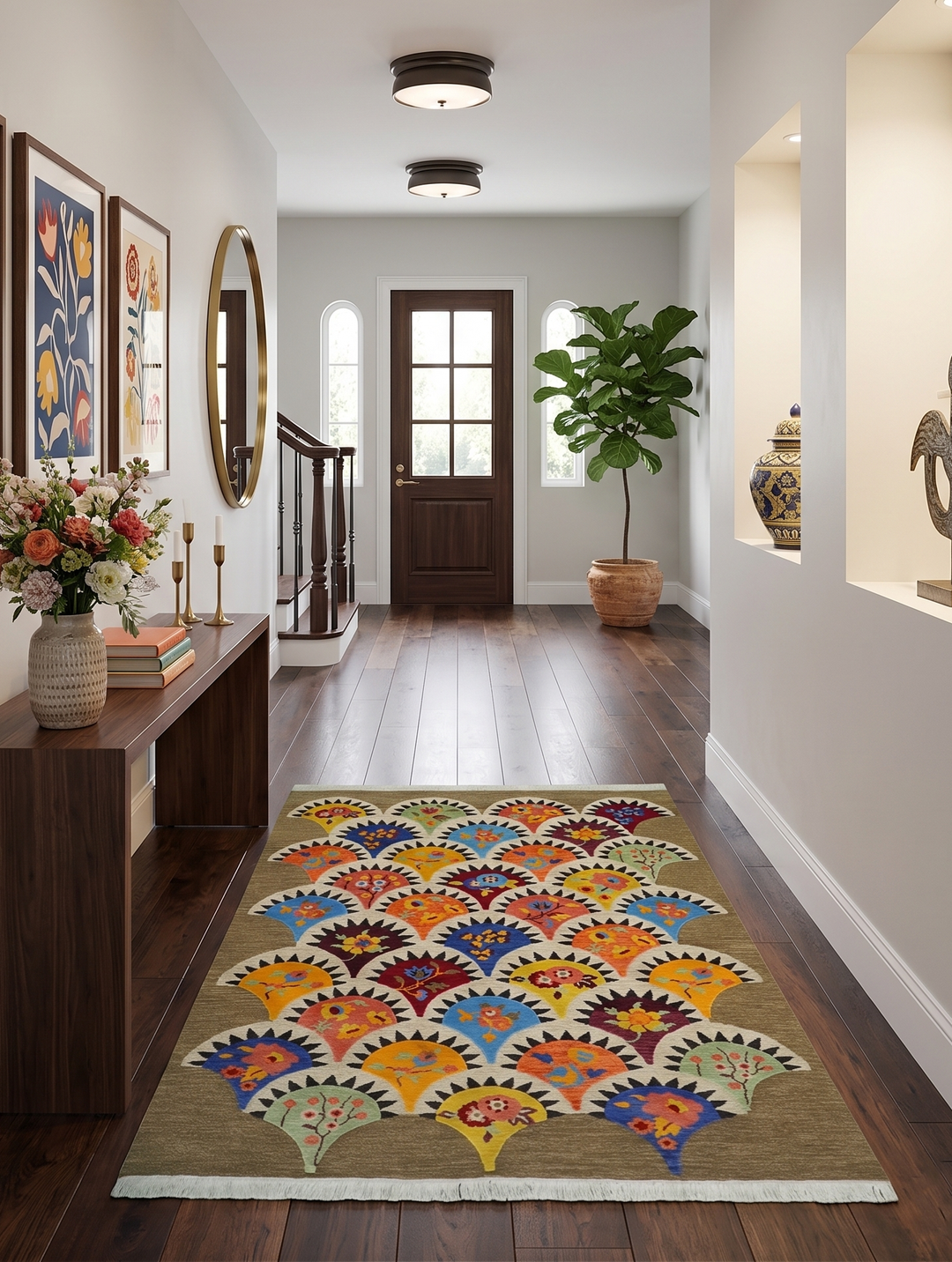5x7 multicolor Hand Woven Modern Floral Design Wool Rug