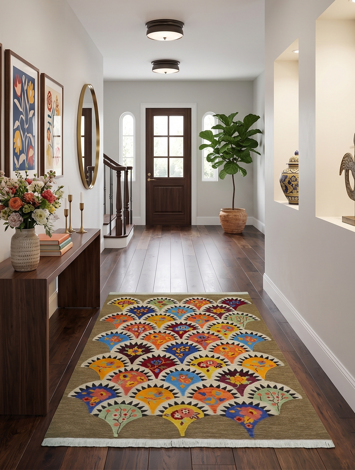 5x7 multicolor Hand Woven Modern Floral Design Wool Rug
