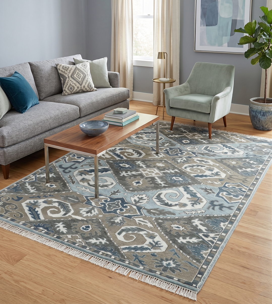 8x10 Hand Knotted Blue and Brown Traditional Persian Wool Rug