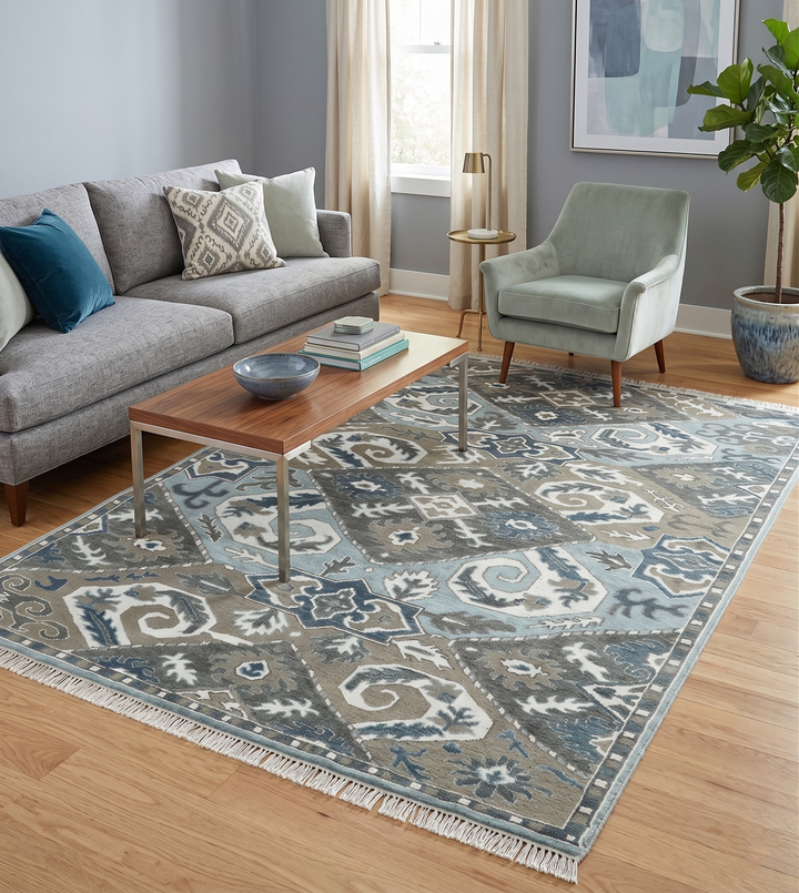 8x10 Hand Knotted Blue and Brown Traditional Persian Wool Rug