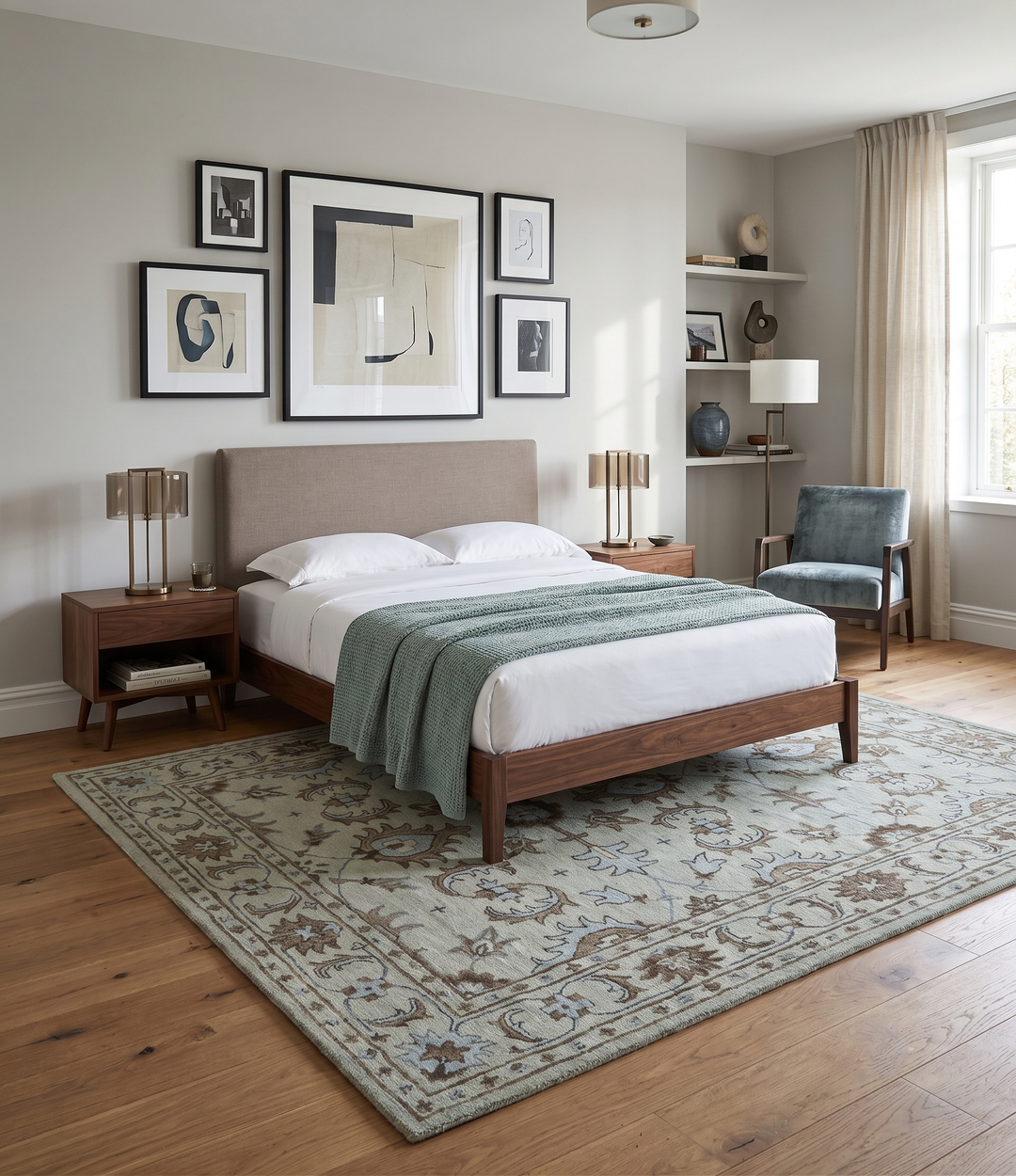 Custom Made Ivory, Taupe and Aqua Traditional Hand Tufted wool area rug