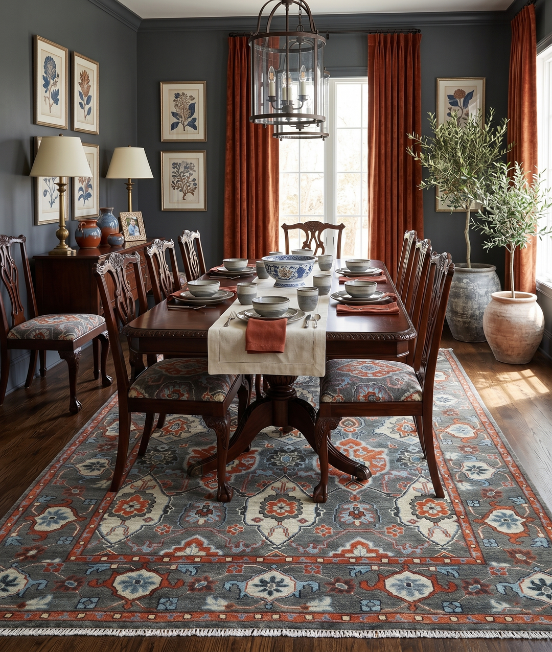 Antique look Gray And Rust Hand knotted Traditional Oushak Multi Size Area Rug
