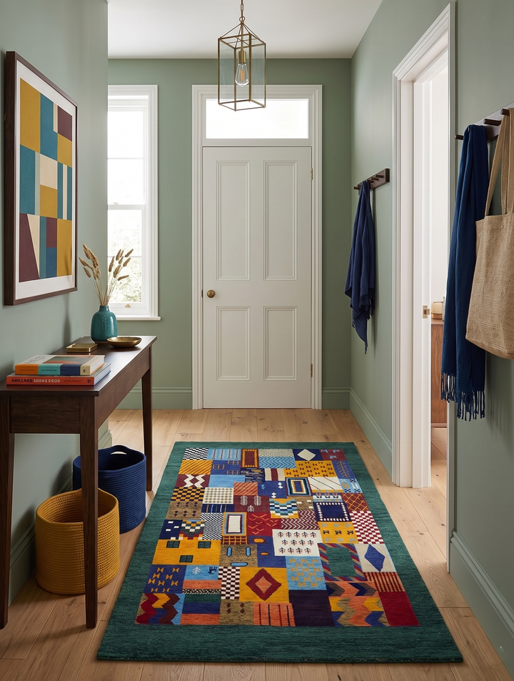 5x7 Multicolor Shapes Modern loop and cut Wool Hand Woven Rug