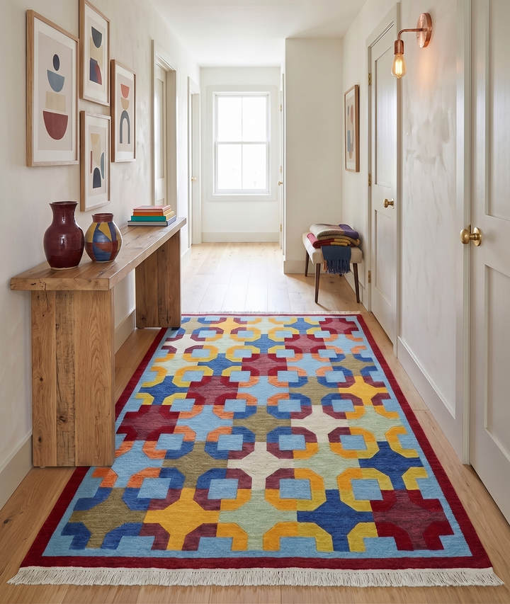 5x7 Multicolor Modern Abstract Wool Hand Woven Southwestern Rug
