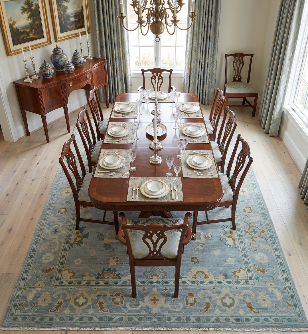 Antique Blue And Brown Hand Knotted Traditional Turkish Style Area Rug