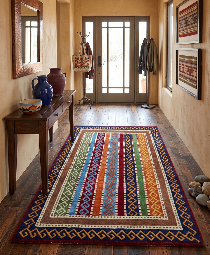 4x6 Multi Color Striped Wool Hand Woven Southwestern Gabbeh Rug