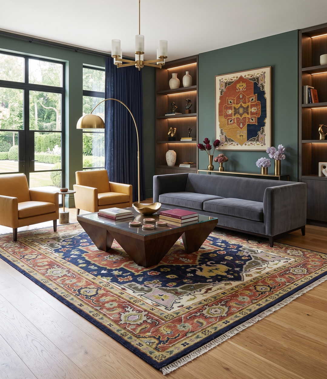 Blue and Rust Hand Knotted Traditional Heriz Style Multi Size Wool Area Rug