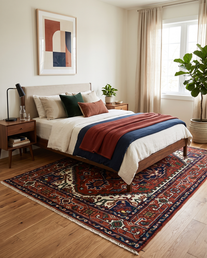 Sera Traditional Design Maroon And Blue Hand Knotted Wool Rug