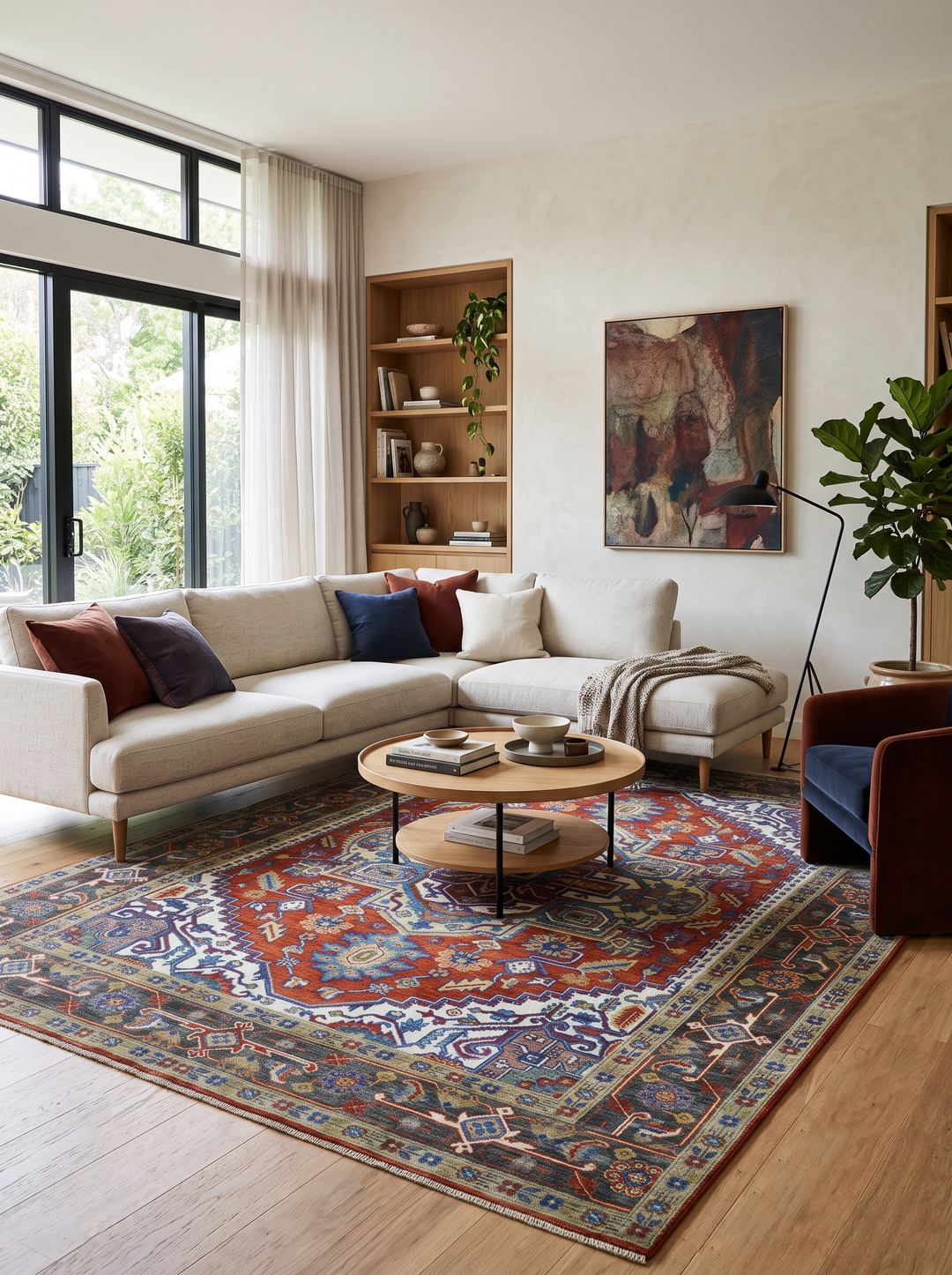 Traditional Rust, Ivory, Beige and Charcoal 9x12 Hand knotted Wool Area Rug, Living Room and Bedroom Rug