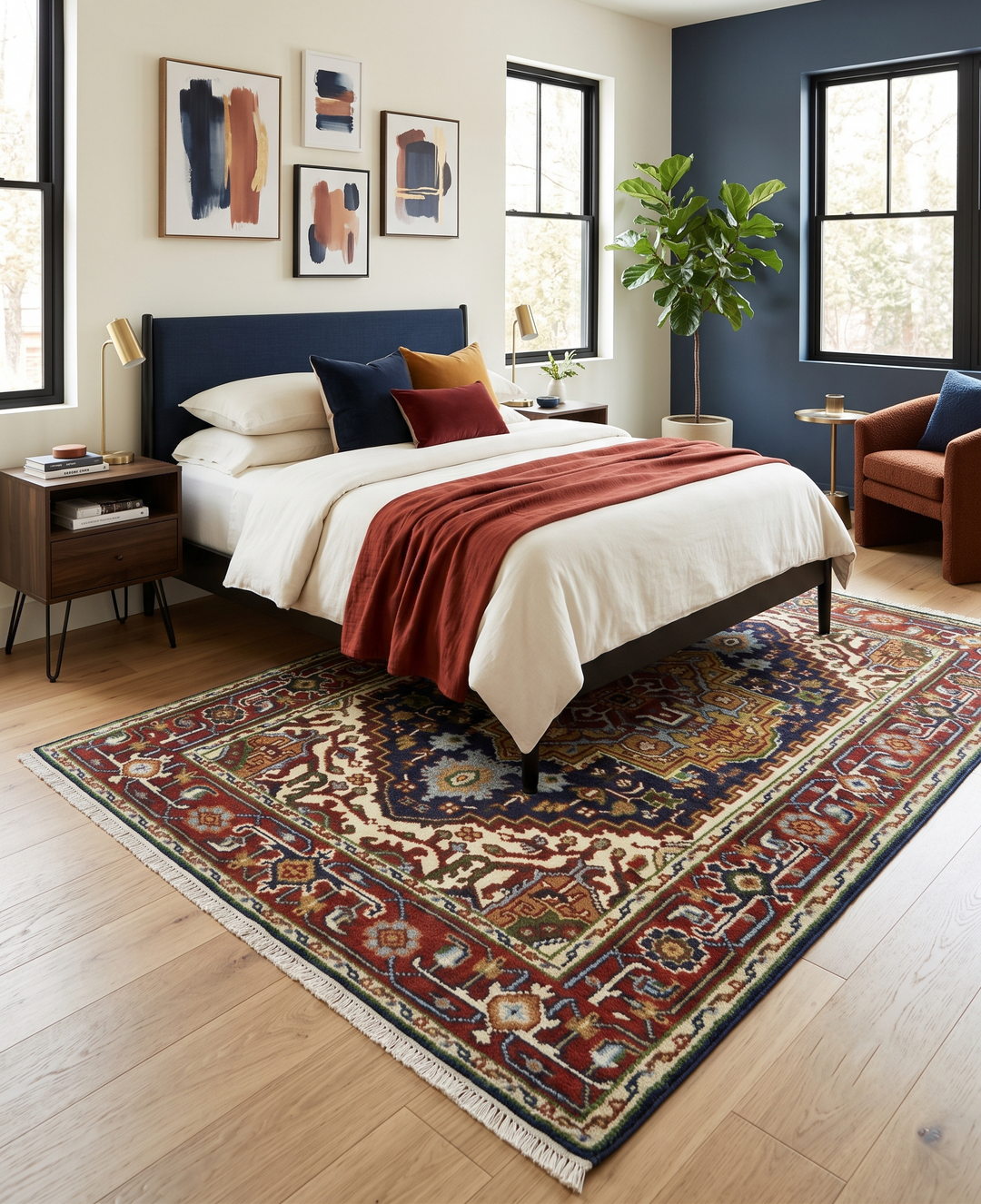 Sera Red And Blue Traditional Serapi Design Hand Knotted Wool Rug