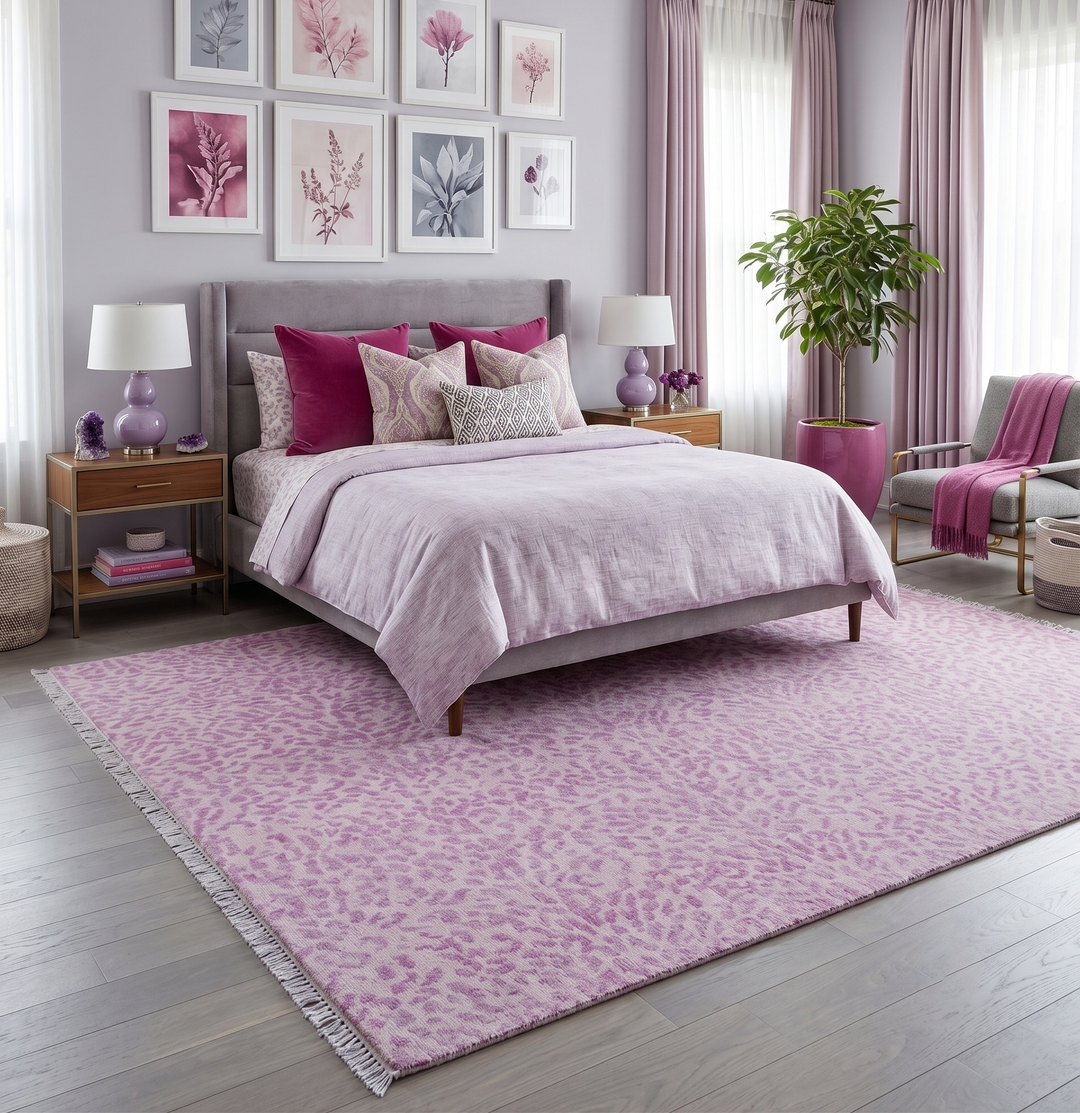 Quick Ship 8x10 Pink Contemporary Animal Design Hand Knotted Wool Rug