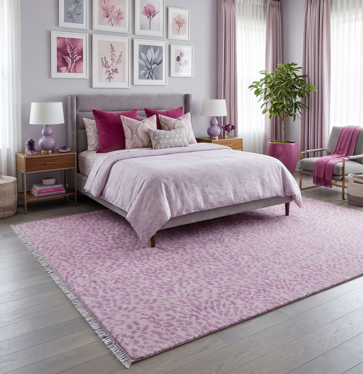 Quick Ship 8x10 Pink Contemporary Animal Design Hand Knotted Wool Rug