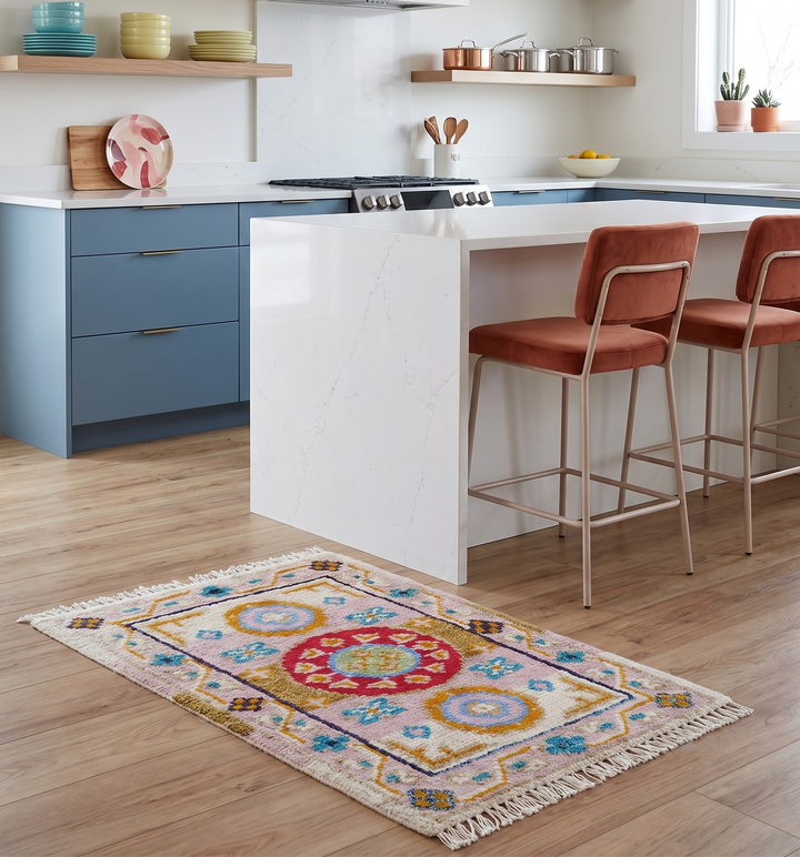 Hand knotted 2x3 Peach And Red Traditional Khotan Design Wool Rug