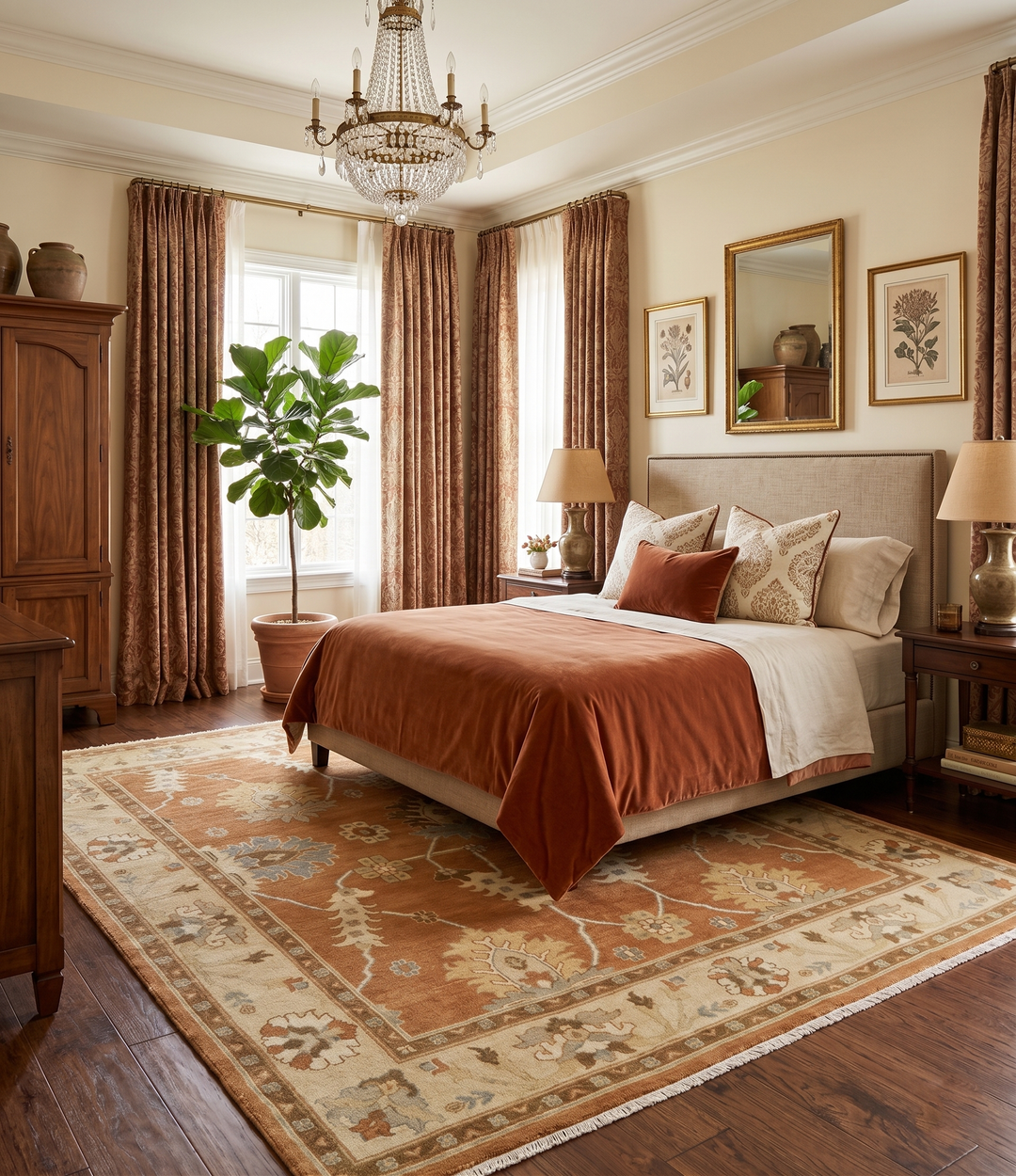 8x10 Hand Knotted Traditional Oushak Rust and Beige Area Rug