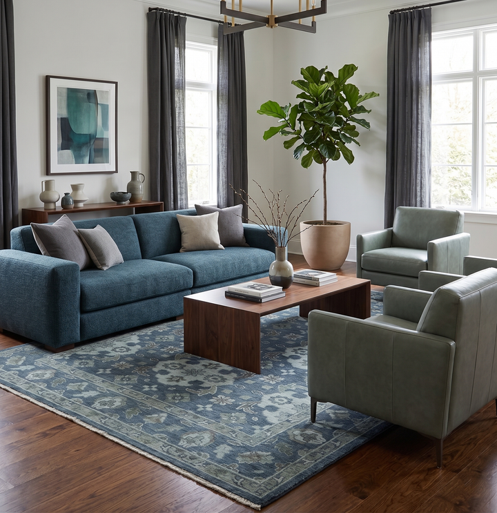 Custom Made Traditional Design Blue, Silver and Gray Hand knotted wool Area Rug