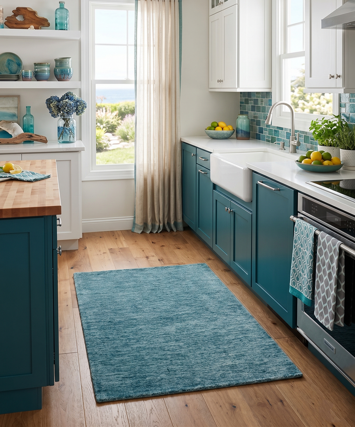 2x3 Hand Woven Modern Solid Blue Wool Rug