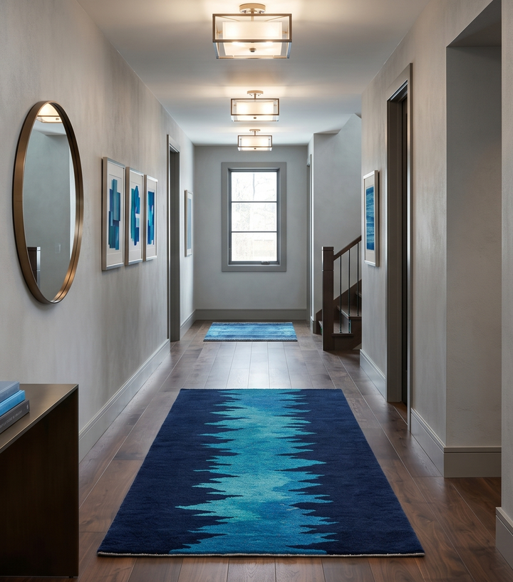 Ombre Blue 5x7 Modern Abstract Wool Hand Woven Southwestern Lori Rug