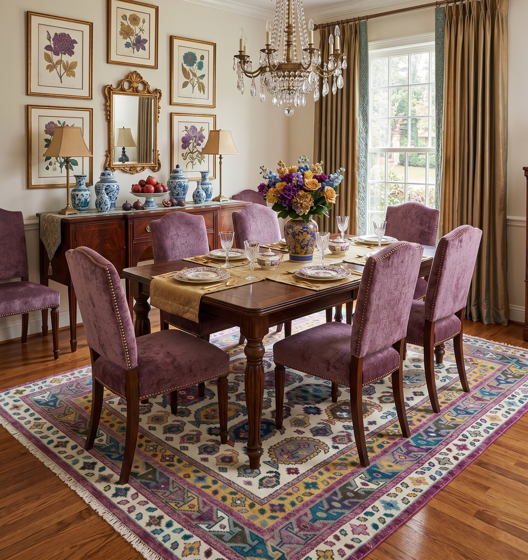 Ivory, Gold and Pink Hand knotted Traditional Design Wool Area Rug