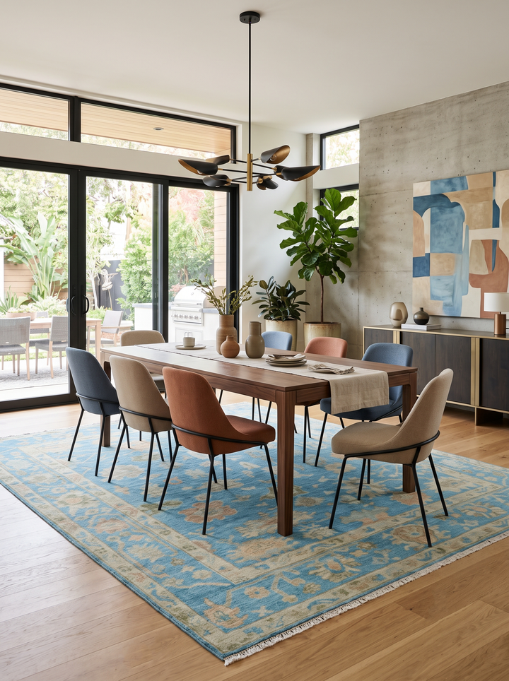 Custom Made Hand knotted Blue and Beige Traditional Oushak Wool Area Rug