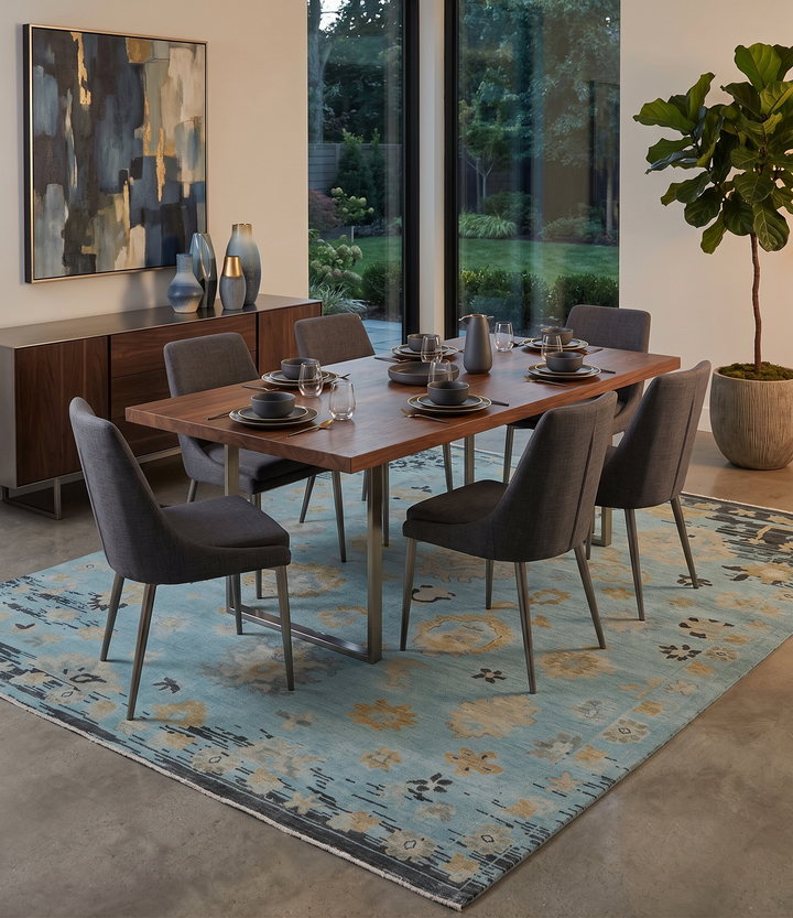 Antique Blue And Charcoal Hand knotted Traditional Oushak Wool Area Rug