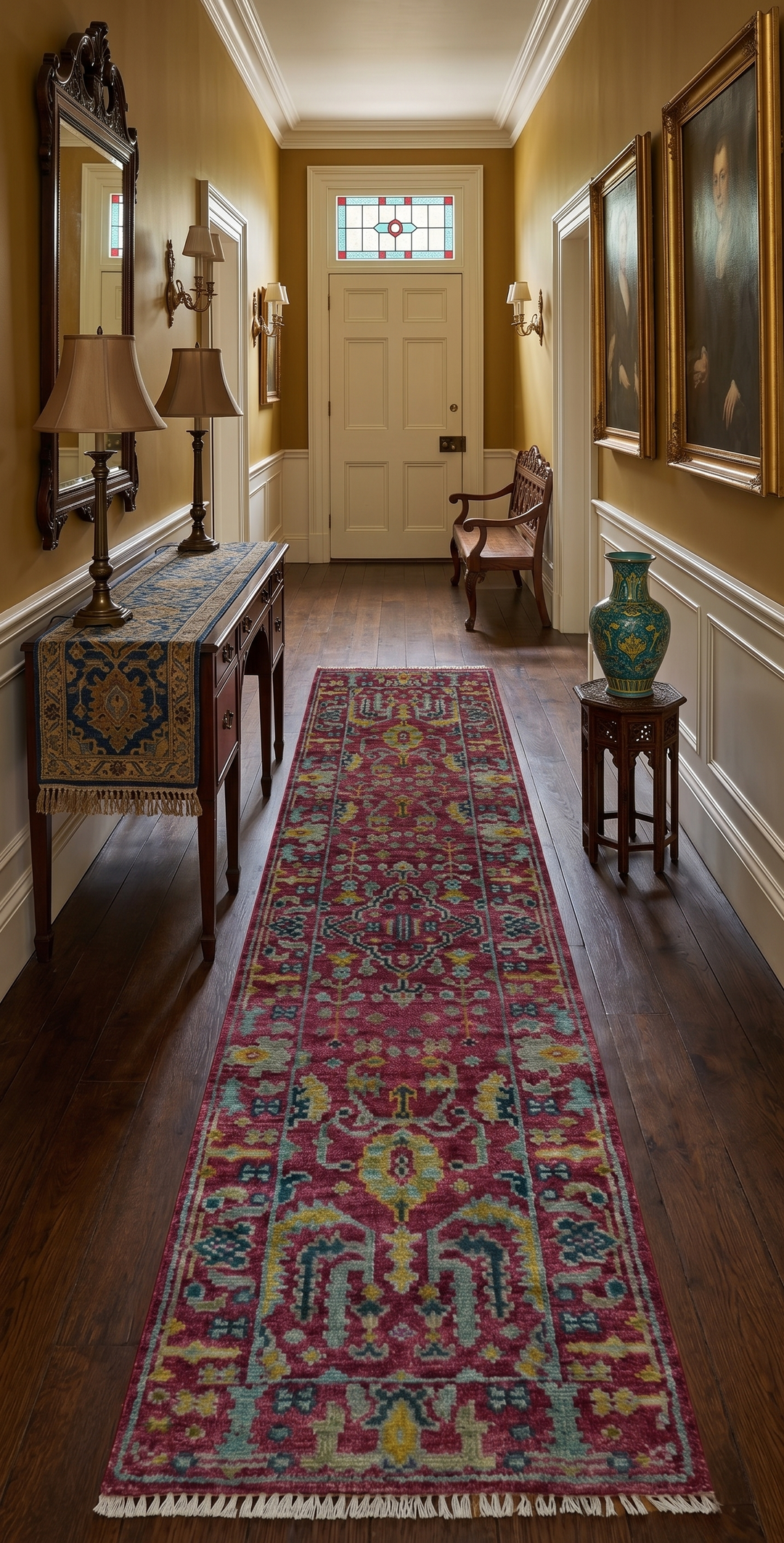 Custom Made Runner Traditional Maroon Hand Knotted Wool Rug