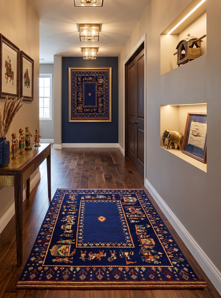 Flatwoven 5x7 Traditional Navy Blue Hand Woven Wool Rug