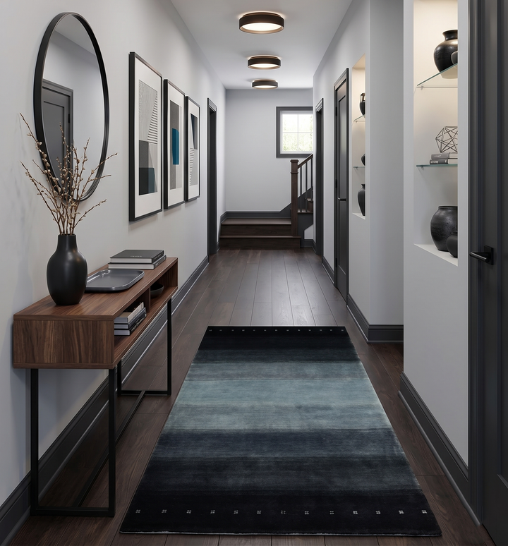 5x7 Black, Charcoal and Gray Striped Wool Hand Woven Southwestern Lori Rug