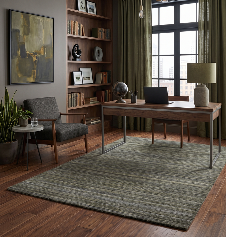 Modern Solid Olive and Gray 5x7 Blended bamboo Silk Hand Woven Area Rug