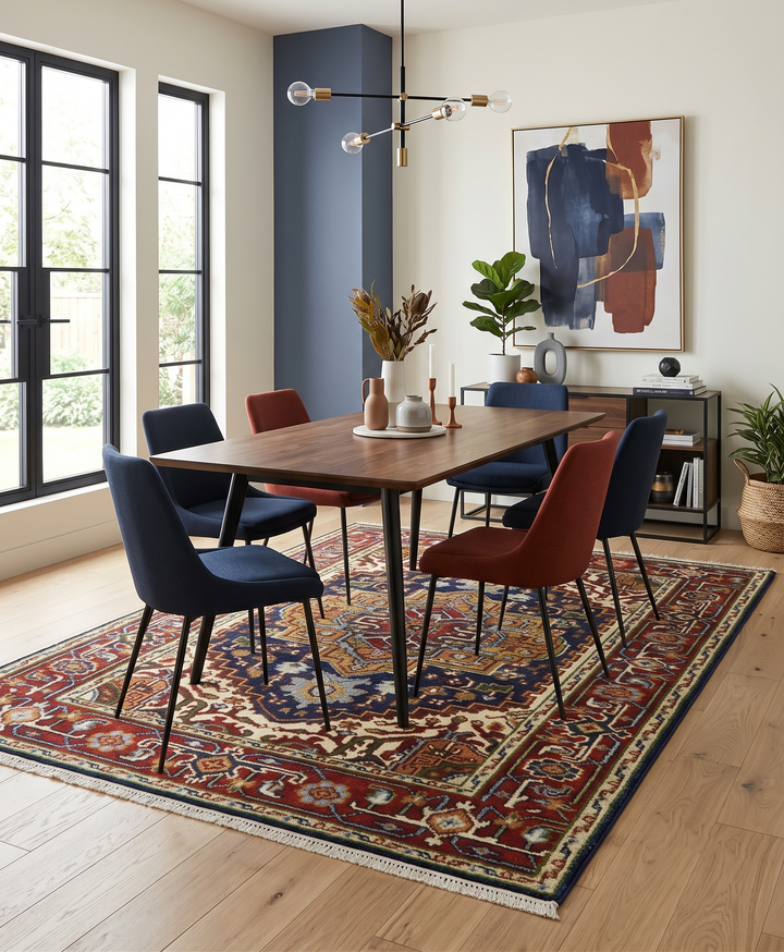 Sera Red And Blue Traditional Serapi Design Hand Knotted Wool Rug