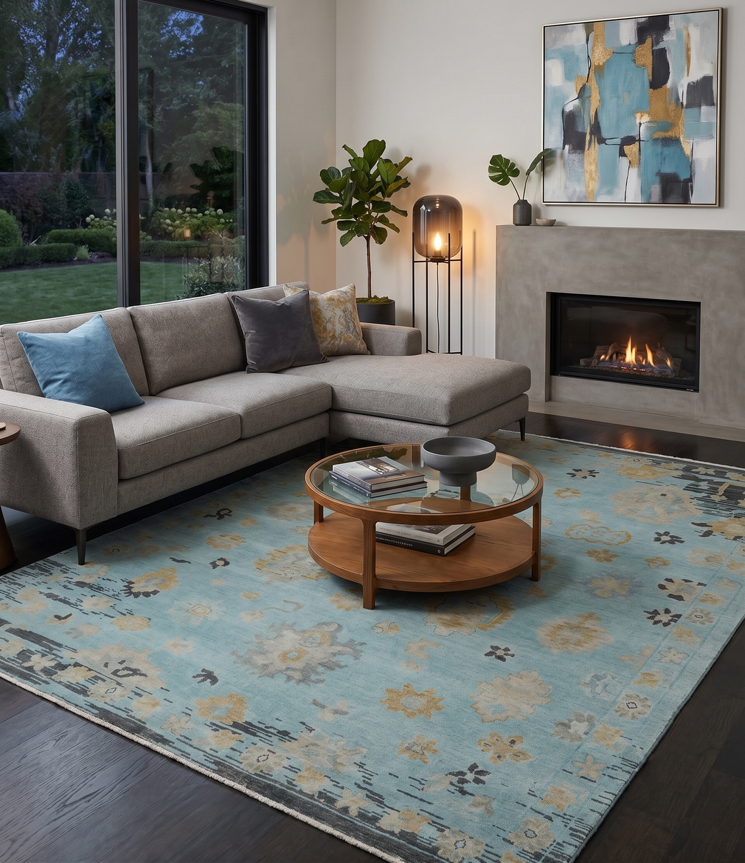 Antique Blue And Charcoal Hand knotted Traditional Oushak Wool Area Rug