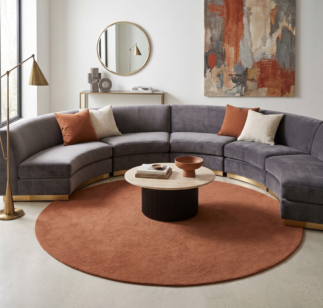 Custom Made Hand Tufted Rust Modern Solid Design Round Wool Rug