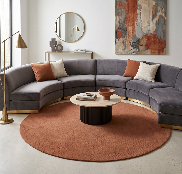 Custom Made Hand Tufted Rust Modern Solid Design Round Wool Rug