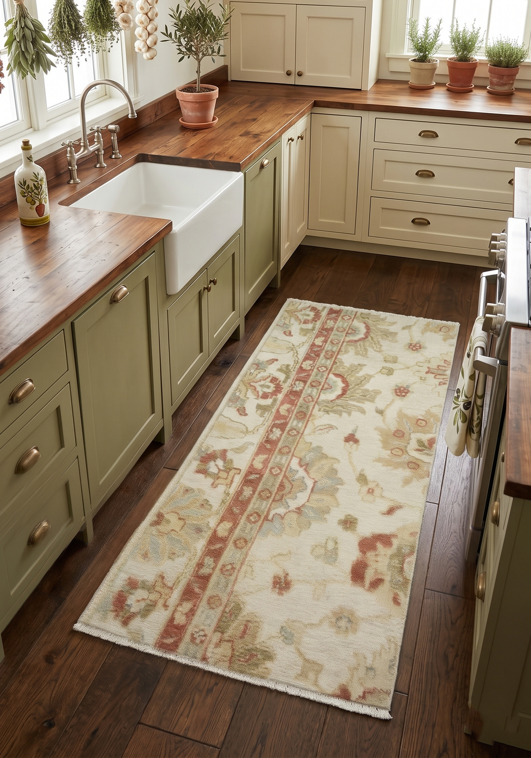 2x4 Hand Knotted Beige and Rust Traditional Oushak Wool Rug