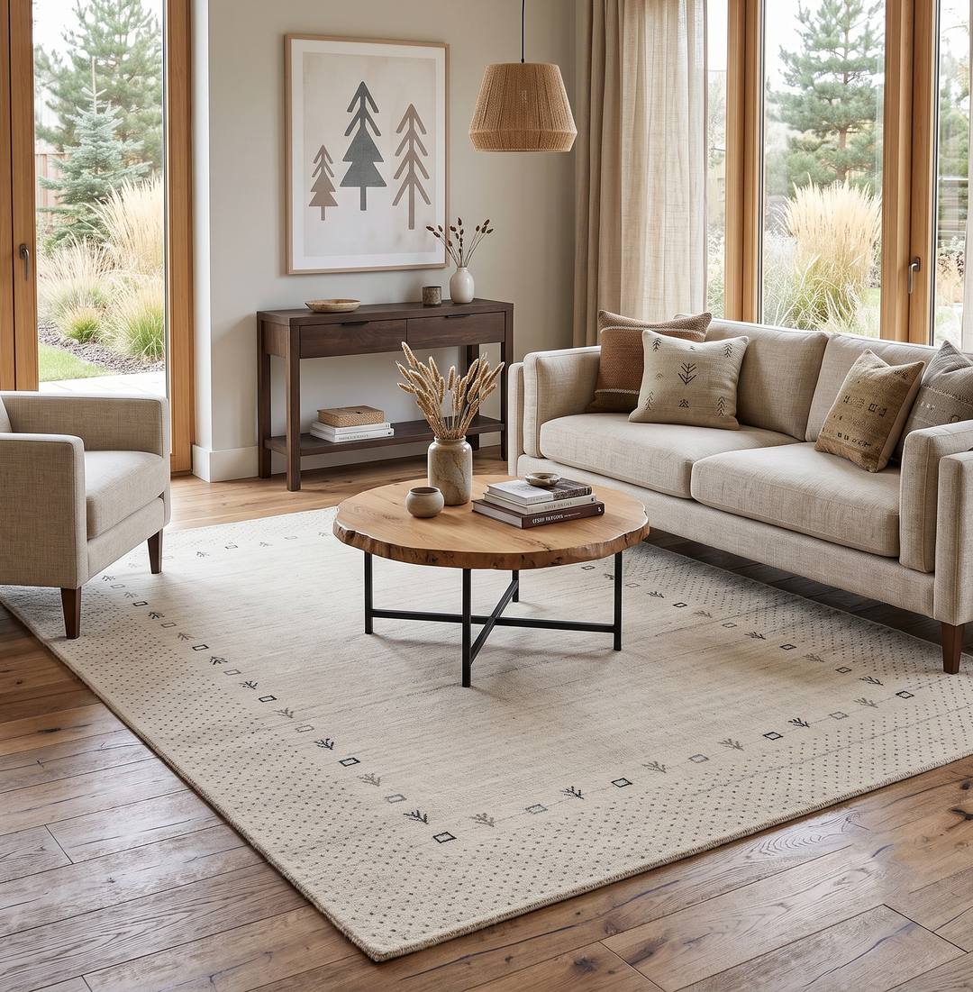 Beige Contemporary Gabbeh Border Design Hand Loomed Wool Rug