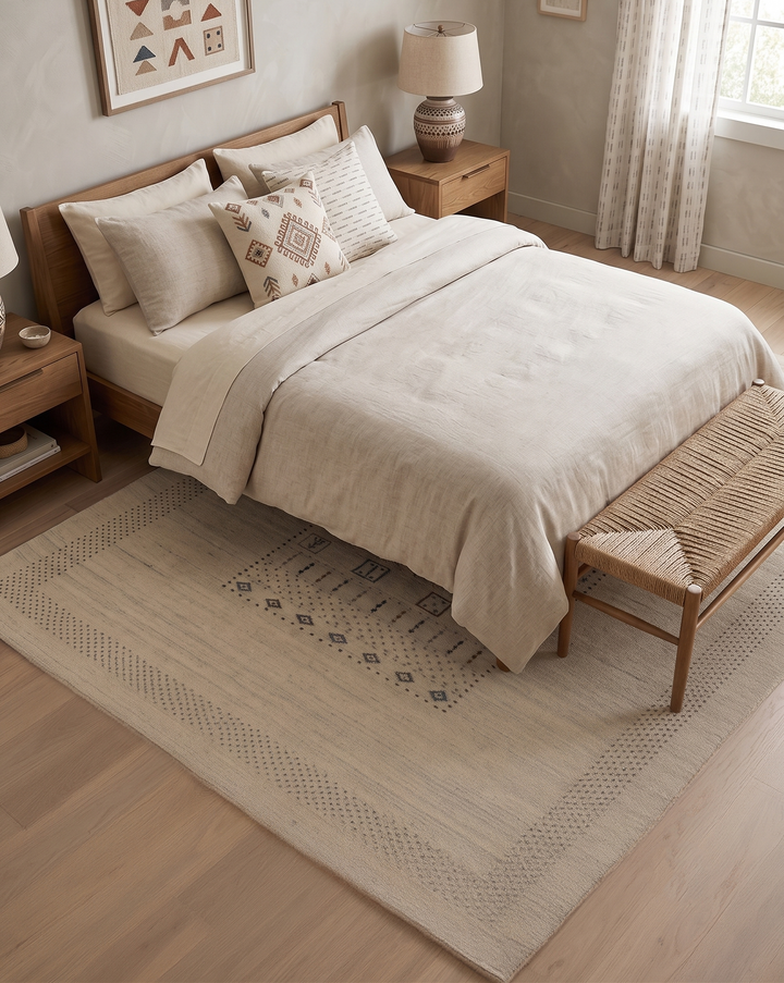 Beige Center Pattern Design Hand Loomed Wool Area Rug