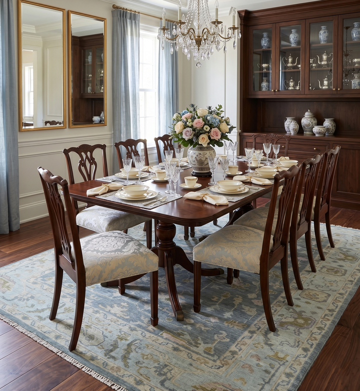 Custom Made Hand Knotted Gray, Blue and Beige Traditional Oushak Wool Area Rug